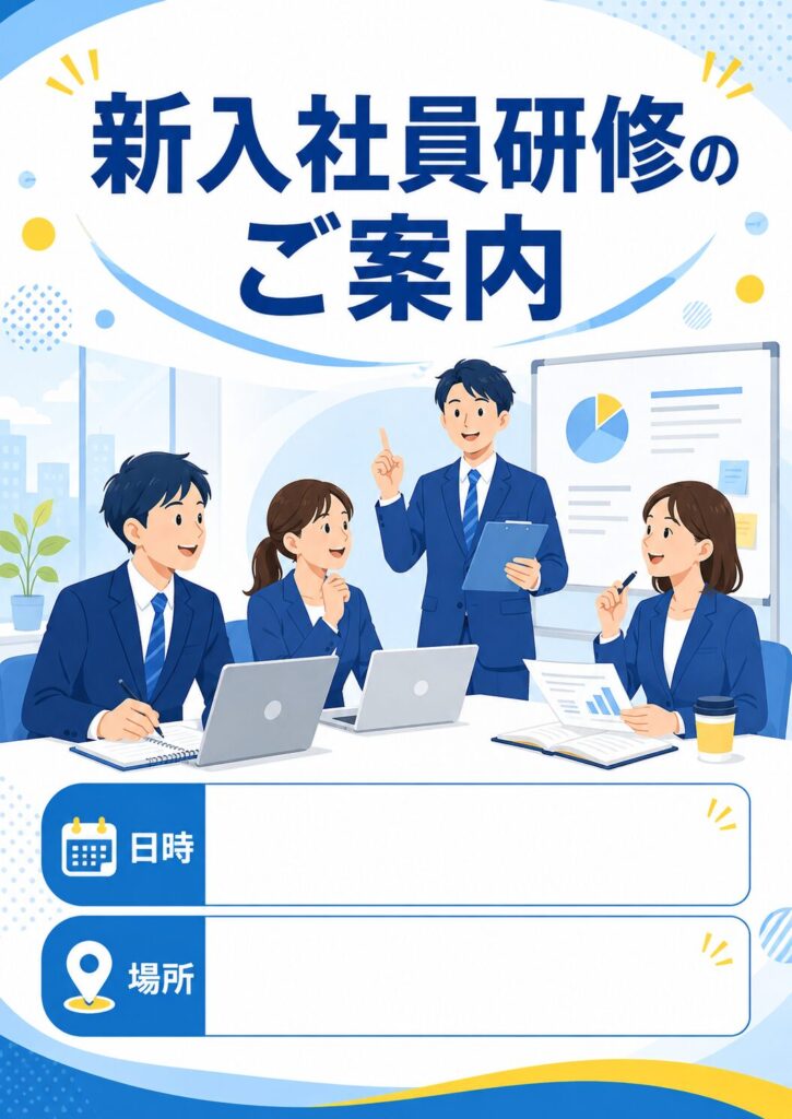 同じ条件をJSON形式で指示して生成した新入社員研修の告知ポスター(パターンB)
